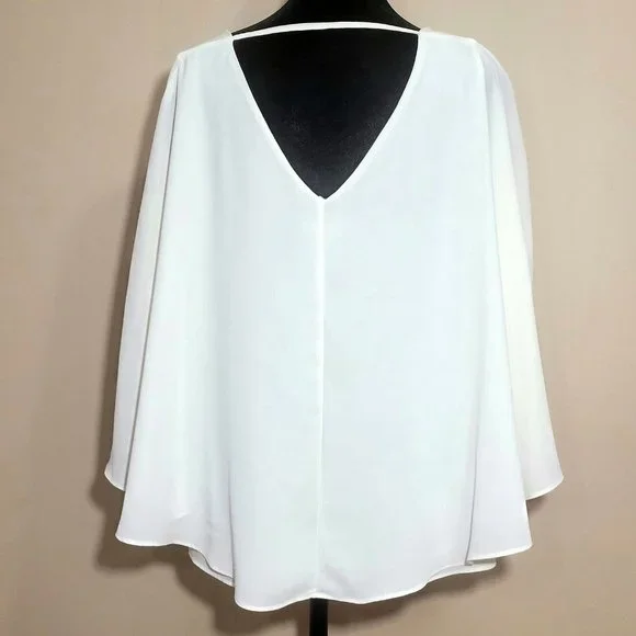 New York & Company White Blouse with 3/4 Cape Sleeve - M - Picture 3 of 4